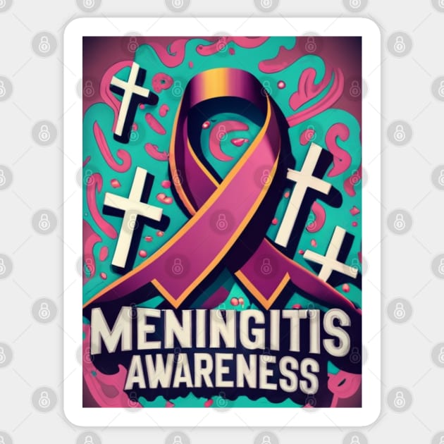 Meningitis Awareness Ribbon with Pink Swirls Background Sticker by Seeds of Authority